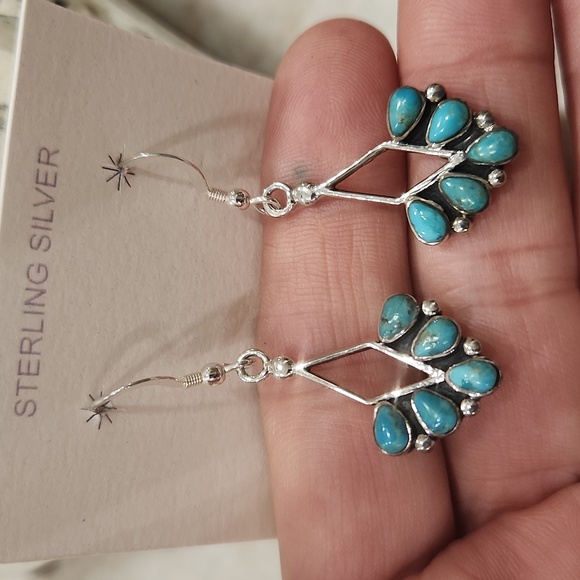 "NEW" Sterling Silver Turquoise Dangle Earrings - Picture 3 of 5